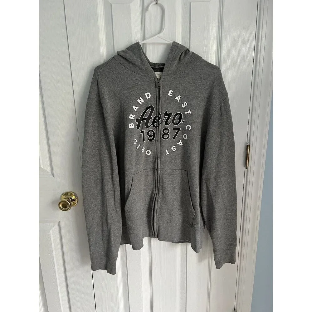 Aeropostale Mens Medium Grey‎ Cotton Full Zip Jacket